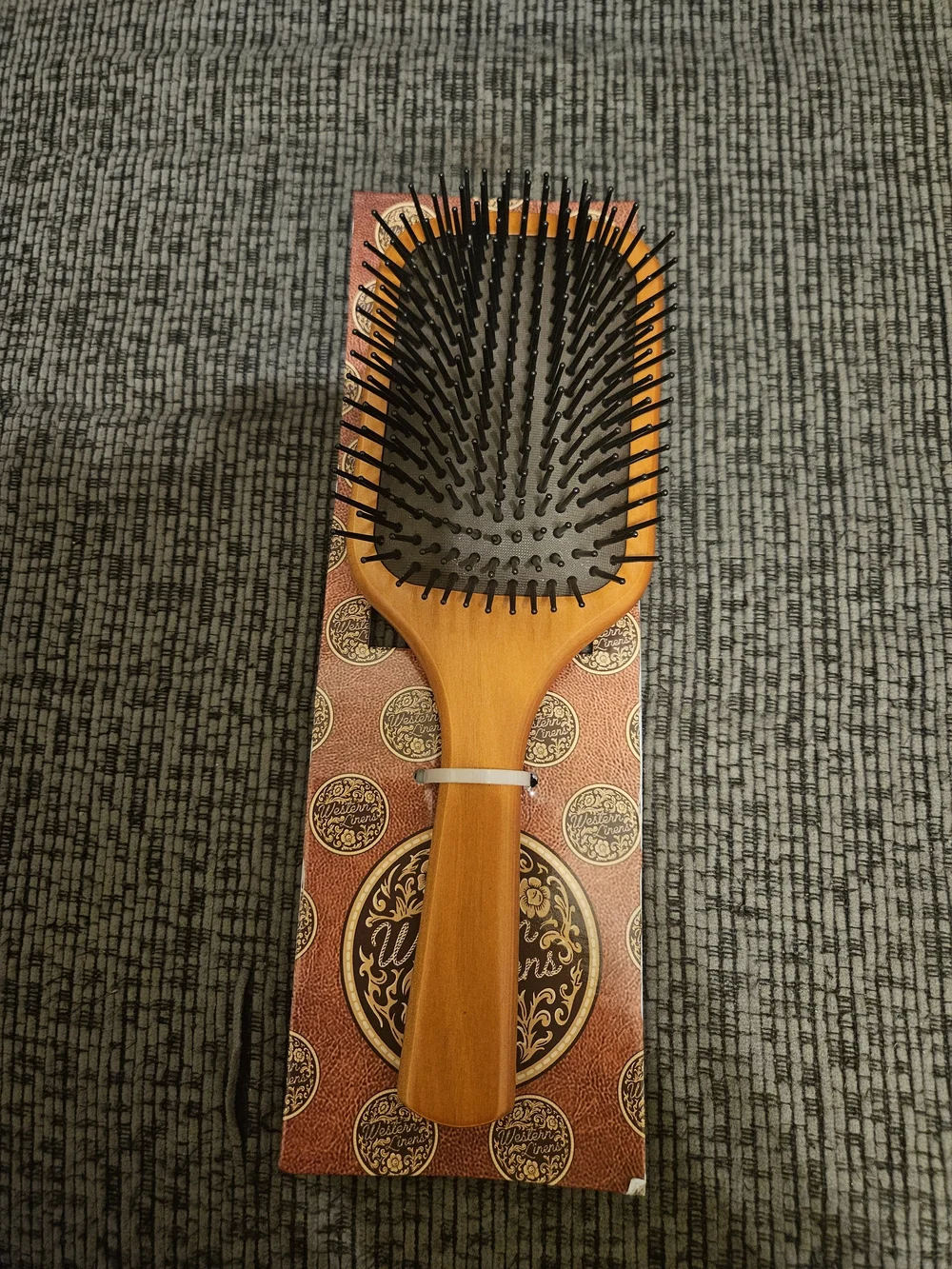 Wood-Tone Paddle Hair Brush with Black Bristles